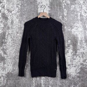 Free People Sweater Small Womens Black Open Knit Pullover Lace Detail